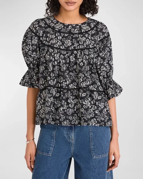 Хлопковый топ Sol с пышными рукавами и цветочным принтом Merlette, цвет Black Stamped Floral Print