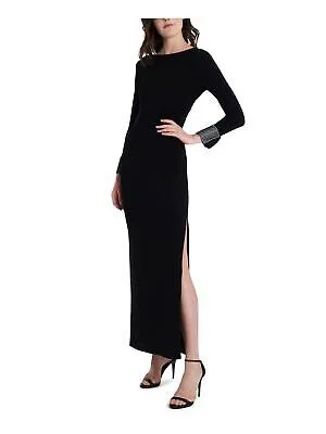 Женское черное вечернее платье-футляр макси с вырезом на спине и длинными рукавами MSK 12
