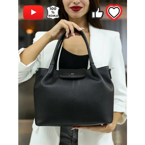 Сумка  тоут GIORGIO FERRETTI, фактура зернистая, черный