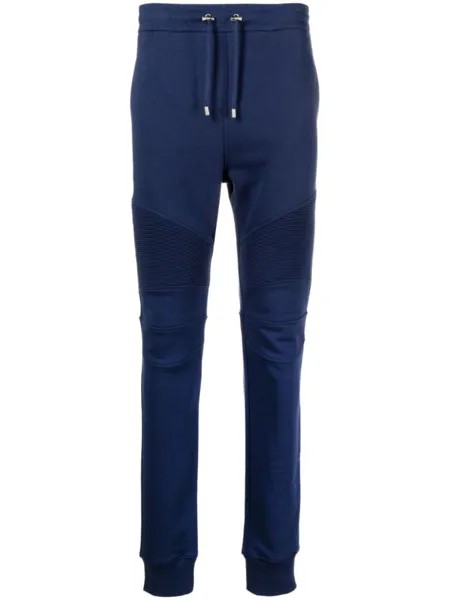 Balmain спортивные брюки в рубчик с логотипом, синий