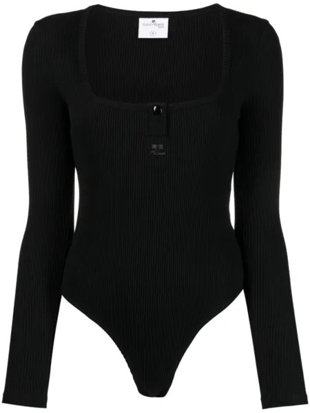 Courrèges боди с длинными рукавами и вышитым логотипом, черный