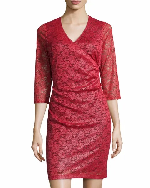 Marc New York by Andrew Marc NWT RED Платье из блестящего кружева с подвернутыми складками, 6,8,10