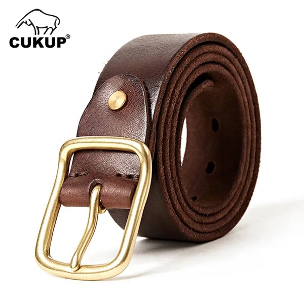 CUKUP 1-й слой 100% чистый ремень коровьей кожи Мужская кожа твердая латунь пряжка металлическая ширина 38 мм винтажные аксессуары для стирки вод...