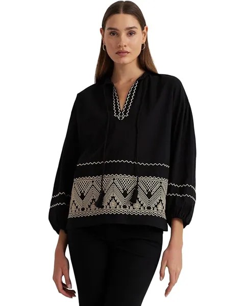 Блуза LAUREN Ralph Lauren Embroidered Cotton Voile, черный