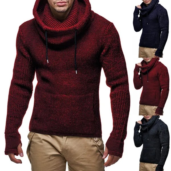 Мужской плотный теплый свитер с воротником «хомут», однотонный пуловер, мужская повседневная одежда, мужская Трикотажная Одежда для осени