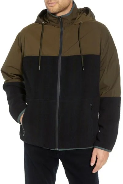 VINCE Fatigue Оливково-зеленый, черный, смешанная техника, пальто с капюшоном, куртка с карманом на молнии, XXL