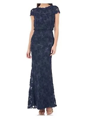 JS COLLECTION Женское темно-синее сутажное платье макси с короткими рукавами, вечернее платье-блузон 8