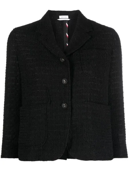 Укороченный спортивный твидовый пиджак Thom Browne, черный