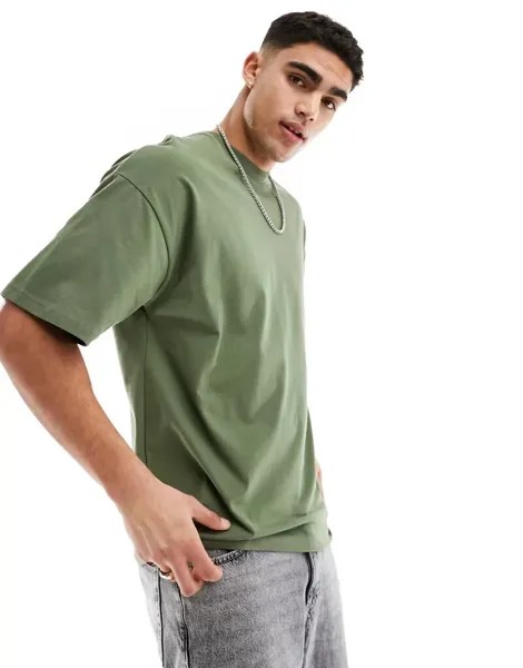 Тяжелая футболка оверсайз цвета хаки Selected Homme