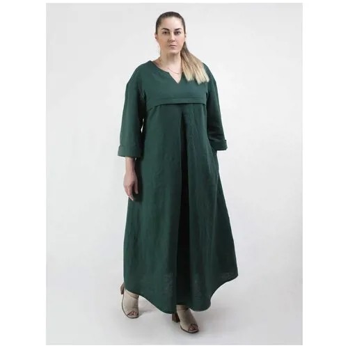 Платье KiS, хлопок, свободный силуэт, макси, карманы, размер (52)170-104-110, зеленый