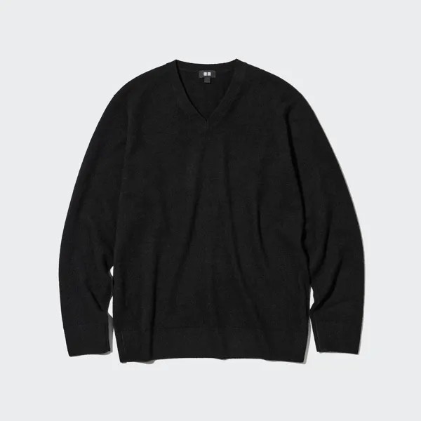 Джемпер Uniqlo мужской из кашемира с v-образным вырезом, черный