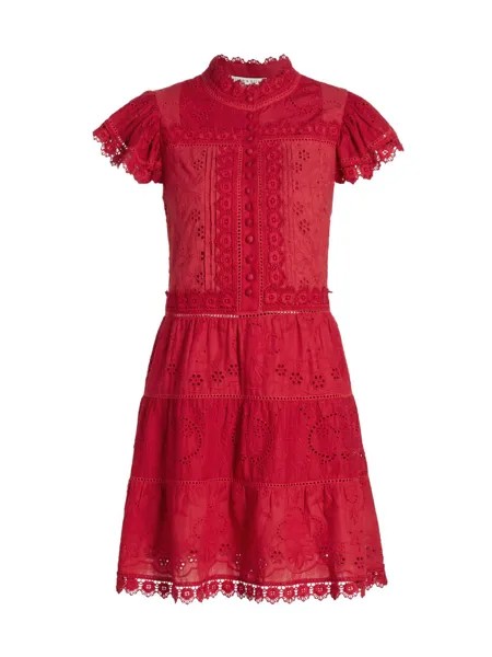 Хлопковое мини-платье Marina с люверсами Alice + Olivia