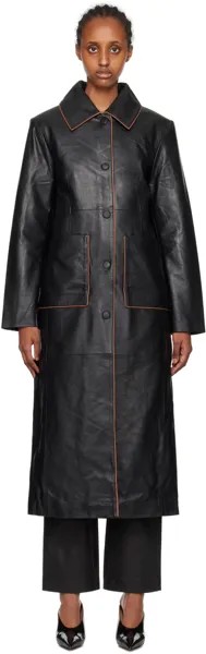 Черное кожаное пальто полуприлегающего силуэта REMAIN Birger Christensen