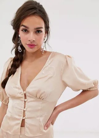 Блузка на пуговицах с принтом Finders Keepers Cristina-Бежевый