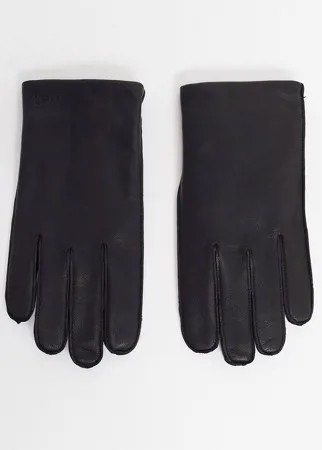 Черные кожаные перчатки Hugo Boss-Черный