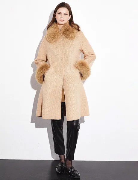 Шерстяное пальто премиум-класса в полоску Светло-бежевого цвета Kayra