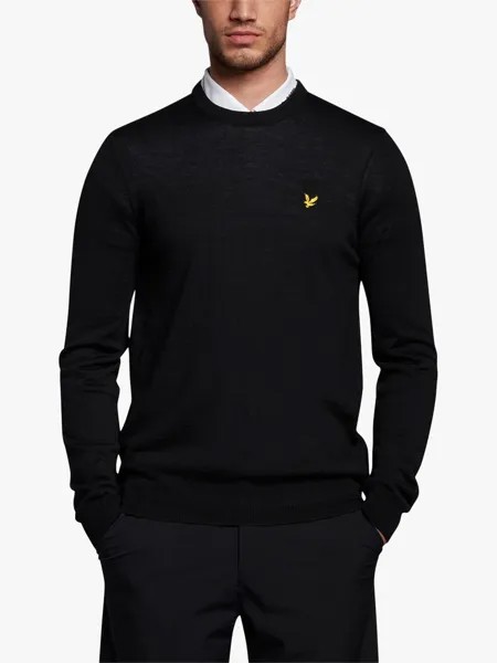 Джемпер из смесовой шерсти Lyle & Scott Golf с круглым вырезом, темно-черный