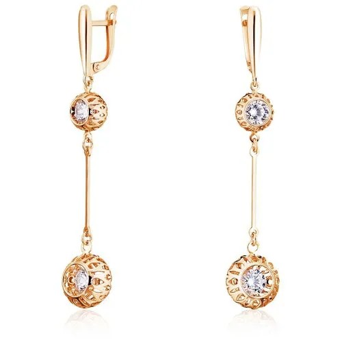 Серьги Ювелир Карат, серебро, 925 проба, золочение, фианит