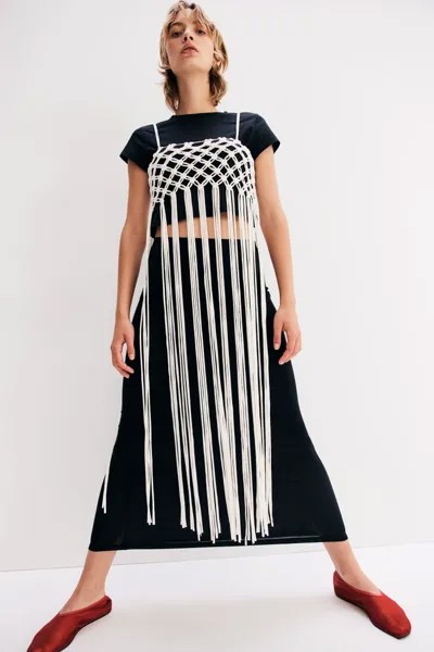 Ажурное платье с длинной бахромой H&M, бежевый