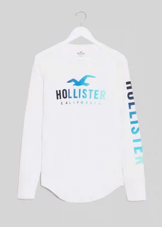 Белый лонгслив с логотипом и эффектом омбре Holister
