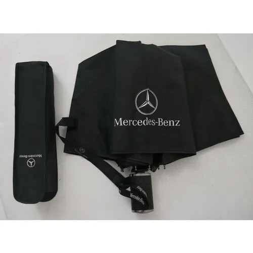 Зонт Mercedes-Benz, автомат, 3 сложения, купол 100 см., 9 спиц, система «антиветер», чехол в комплекте, черный