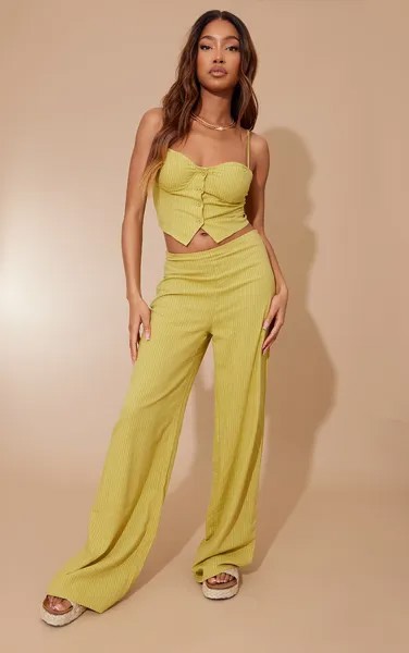 PrettyLittleThing Прямые льняные брюки в полоску цвета шартрез