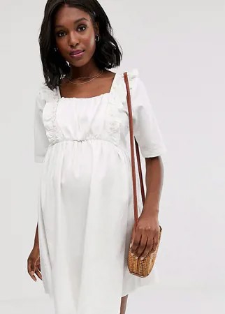 Белое свободное джинсовое платье с оборками ASOS DESIGN Maternity-Белый