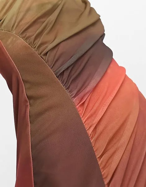 Оранжевое платье миди из асимметричной сетки с разрезом до бедер Pull&Bear