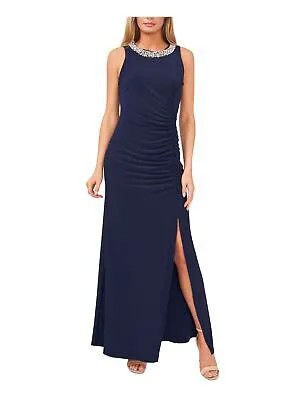 MSK Женское темно-синее эластичное вечернее платье без рукавов с круглым вырезом в полный рост 8
