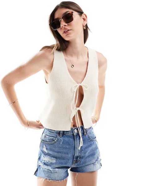 Кремовый вязаный жилет с завязкой спереди ASOS DESIGN