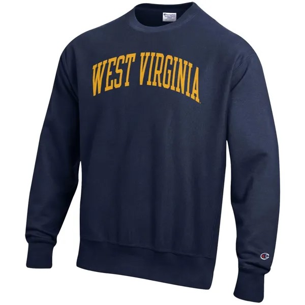 Мужской темно-синий пуловер West Virginia Mountaineers Arch обратного переплетения с капюшоном Champion
