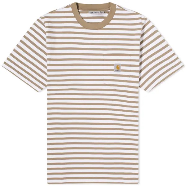 Футболка Carhartt Wip Seidler Stripe Pocket, светло-коричневый/белый