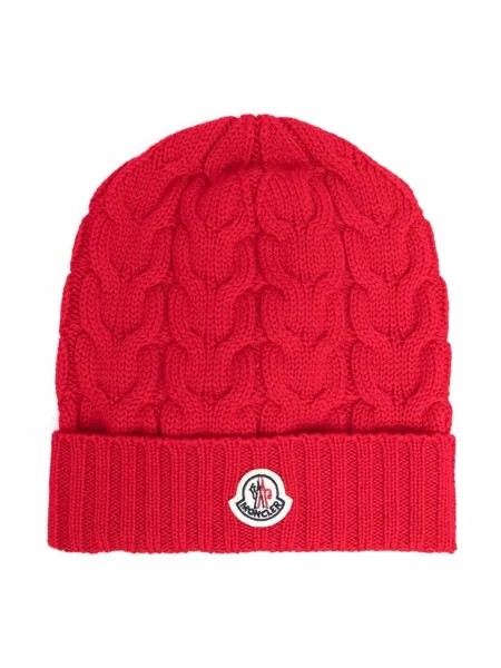 Moncler Enfant шапка бини фактурной вязки с нашивкой-логотипом