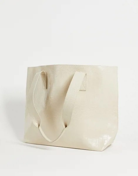 Белая сумка-тоут из искусственной кожи с крокодиловым узором ASOS DESIGN-Белый