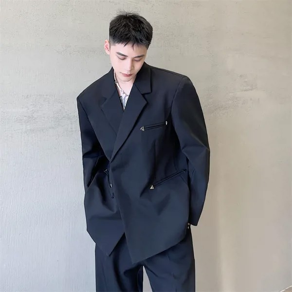 Мужская модная дизайнерская куртка оверсайз черного и абрикосового цвета, свободная верхняя одежда