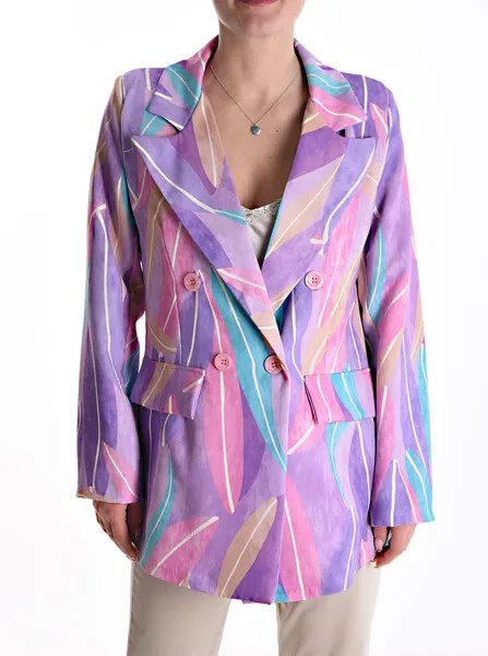 Двубортный пиджак с геометрическим узором, светло-пурпурный