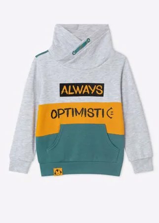 Свитшот колор-блок с принтом Always optimisti для мальчика Gloria Jeans