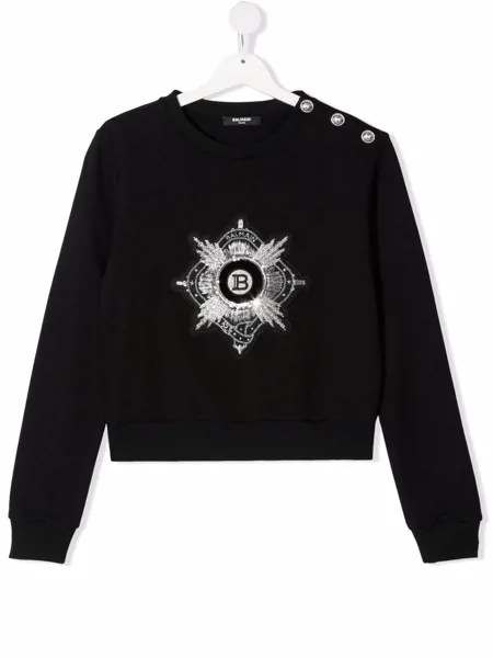 Balmain Kids укороченная толстовка с вышитым логотипом