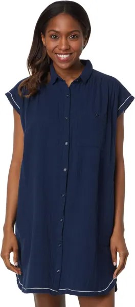 Платье Lilla P Short Sleeve Button-Down Dress, темно-синий
