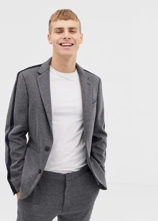 Серый приталенный пиджак с полосками по бокам Burton Menswear