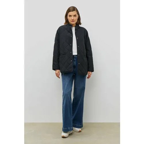 Куртка  Baon демисезонная, средней длины, силуэт свободный, карманы, ветрозащитная, без капюшона, стеганая, водонепроницаемая, размер 48, серебряный