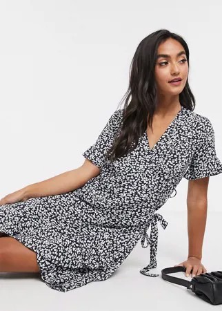 Синее платье мини с запахом и цветочным принтом Vero Moda-Многоцветный