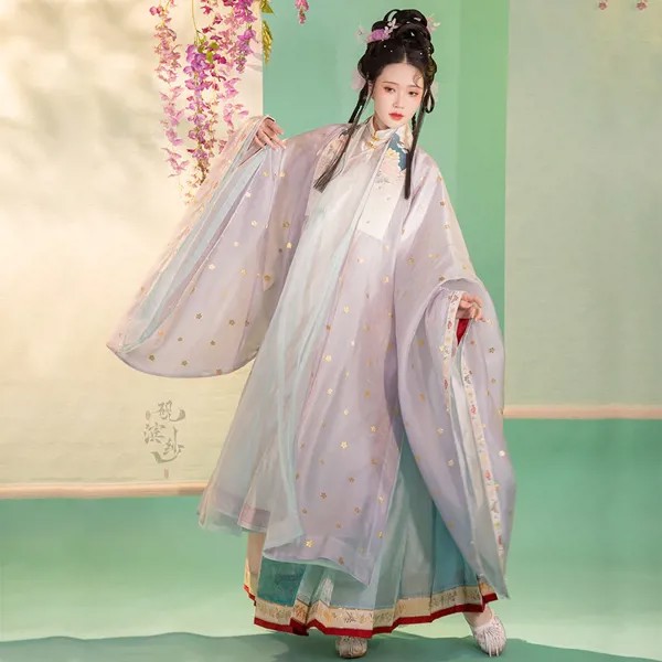 Женский костюм для танцев Yan Bin Sha, плетеная Золотая юбка в стиле династии Мин с цветами и темными цветами, плащ с воротником-стойкой