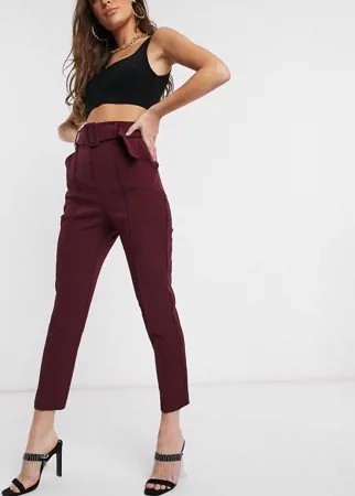 Узкие брюки сливового цвета с ремнем ASOS DESIGN-Фиолетовый