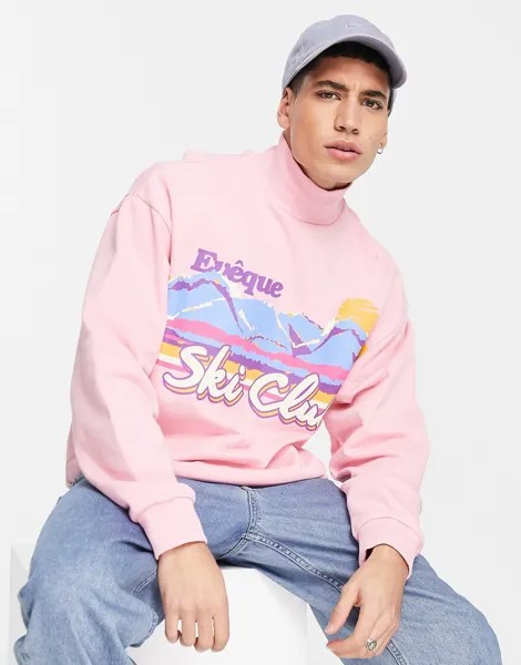 Свитшот в стиле oversized выбеленного розового цвета с живописным лыжным принтом ASOS DESIGN-Темно-синий