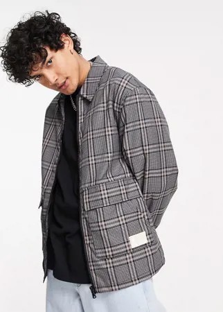 Серая куртка Харрингтон в стиле oversized в клетку ASOS Actual-Серый