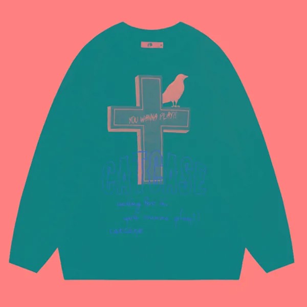 Хип-хоп Вязаный Свитер оверсайз уличная надпись крест вышивка джемпер свитера 2022 Мужской винтажный Готический Толстый Пуловер
