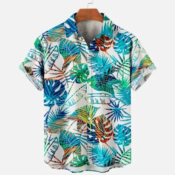 Мужская повседневная пляжная рубашка с гавайским принтом и коротким рукавом