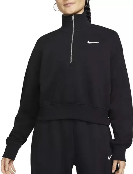 Женский укороченный укороченный свитшот с молнией 1/2 Nike Sportswear большого размера из флиса Phoenix, черный