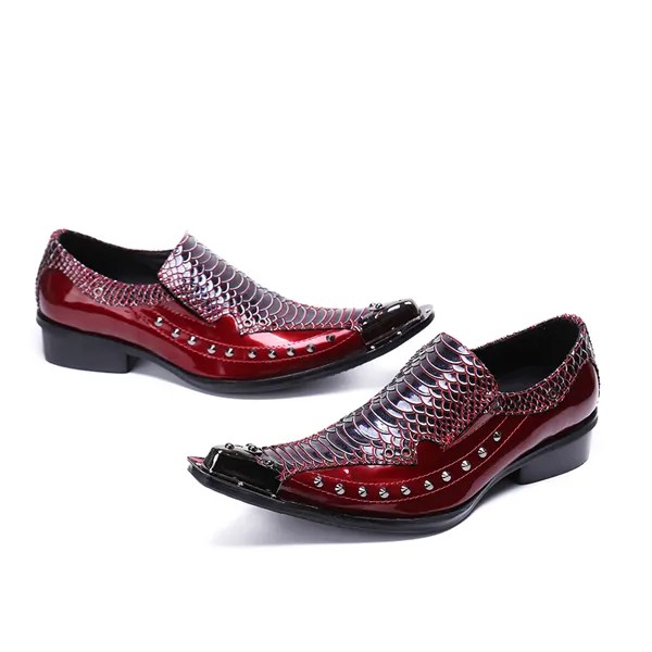 Sapato masculino/красные мужские туфли-оксфорды из натуральной лакированной кожи с шипами и заклепками; Лоферы без шнуровки; Мужские модельные туфли со стальным носком
